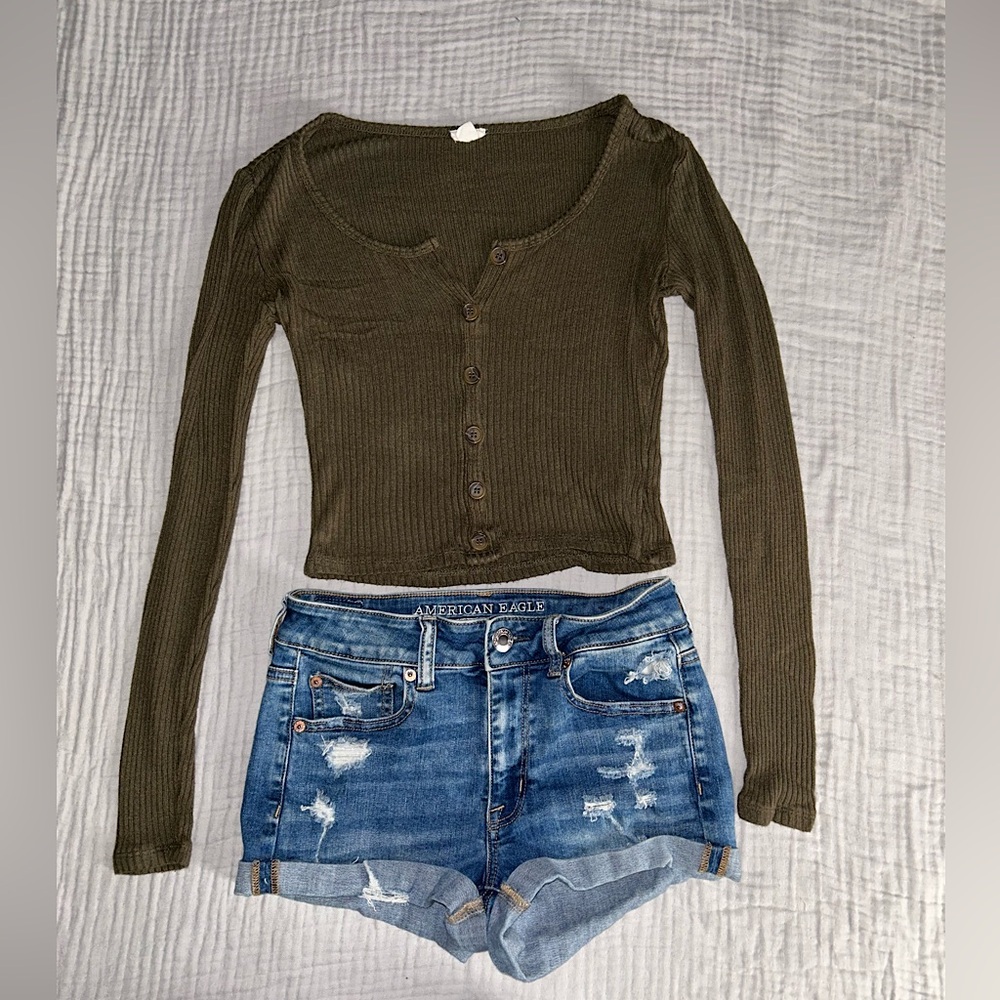 GARAGE Ribbed Long Sleeve Top - Size Small